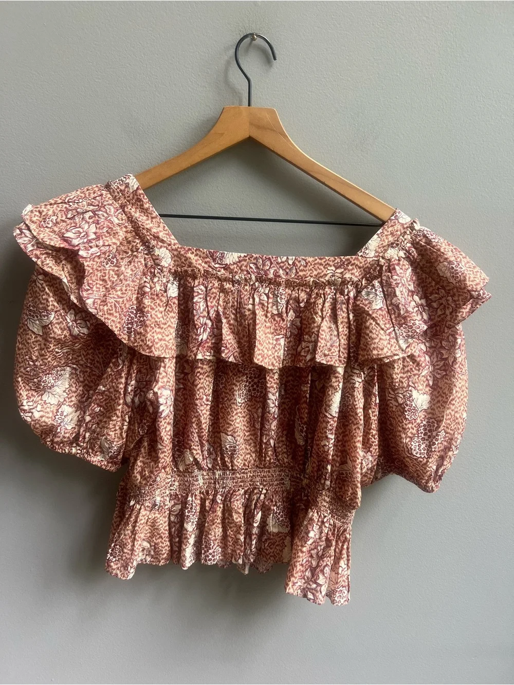 Ulla Johnson Warner Blouse Meadow Puff Sleeve Ruffle Stretch Waist Size 12